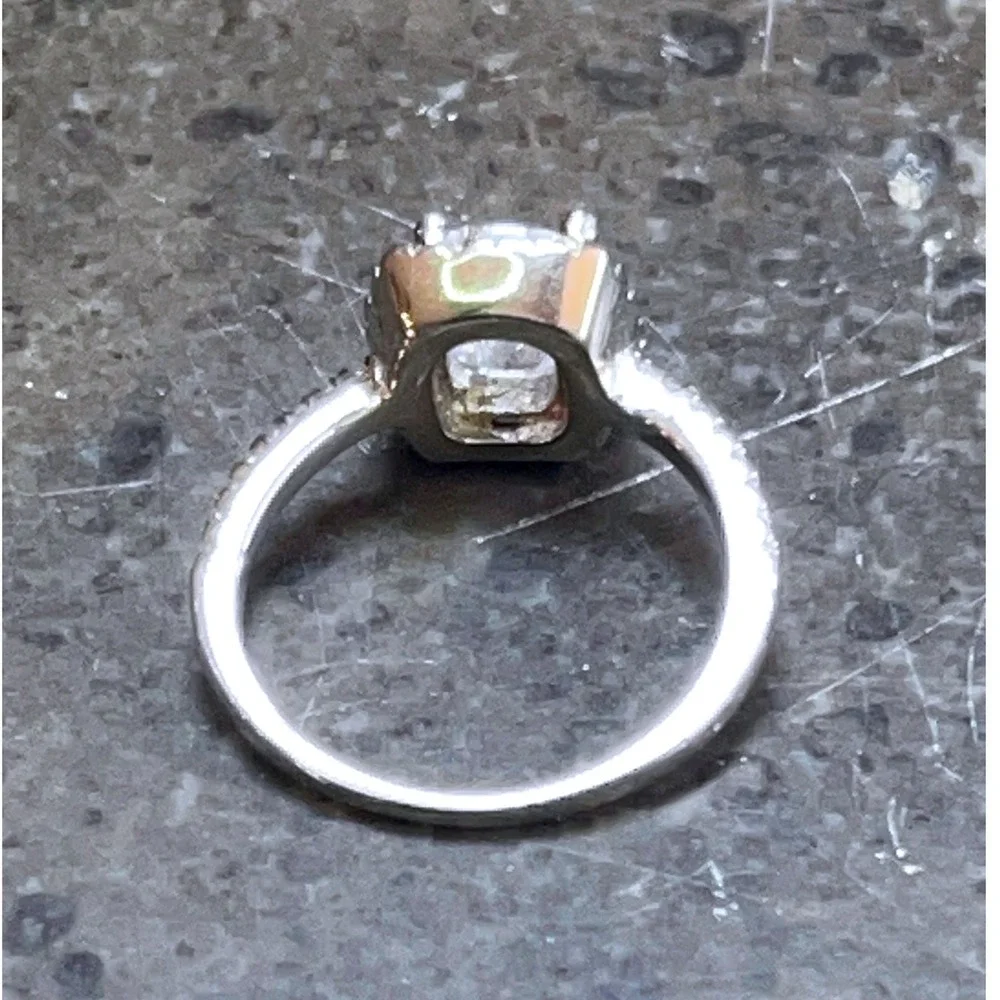 Sterling Silver Cushion-Cut Halo CZ Engagement Ring -Size 6 -7g‎